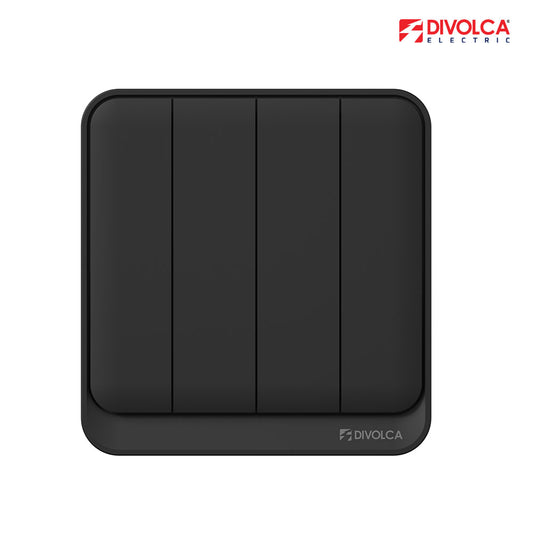 Divolca Nova Series 4 Gang 1 Way Wall Switch Black – Sleek & Durable - DP1519