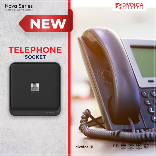 Divolca Nova Series 1-Way Telephone Socket – Black Finish - DP1528