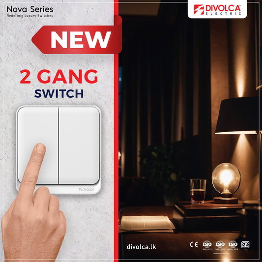 Divolca Nova Series 2 Gang 1 Way Switch – White | Durable & Sleek Wall Light Switch - DP1502