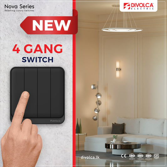 Divolca Nova Series 4 Gang 1 Way Wall Switch Black – Sleek & Durable - DP1519