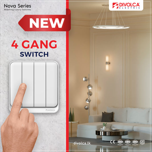 Divolca Nova Series 4-Gang 1-Way Switch White – Sleek Modern Design - DP1504