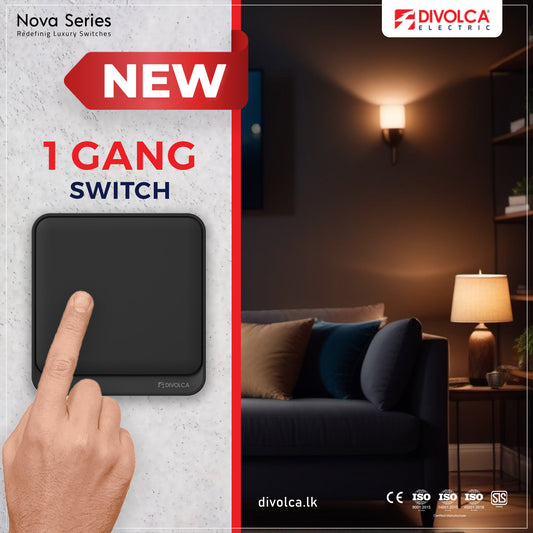 Divolca Nova Series 1 Gang 1 Way Light Switch Black – Sleek & Durable - DP1515