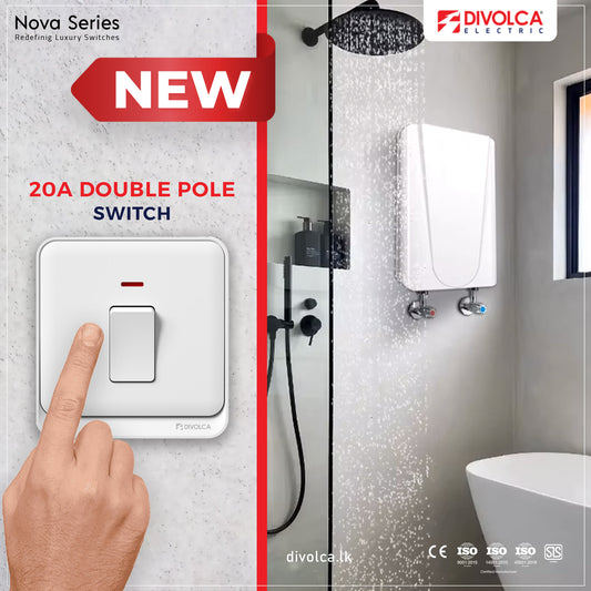 Divolca Nova Series 20A Double Pole Switch White – Sleek & Durable - DP1506