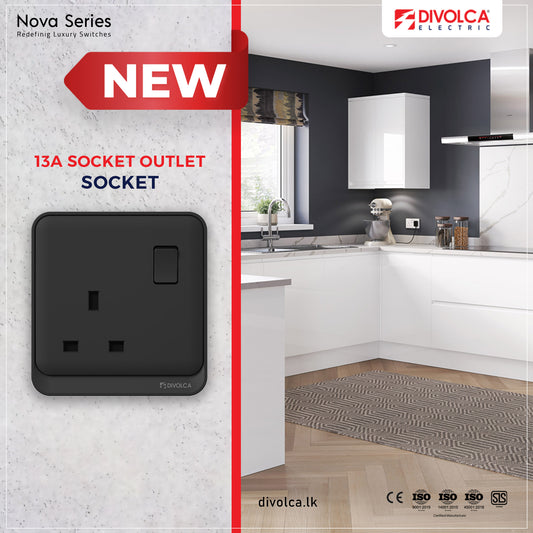 Divolca Nova Series 13A Switch Socket – Black | Sleek & Durable - DP1523