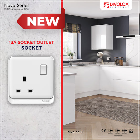 Divolca Nova Series 13A White Socket Outlet – Sleek & Durable - DP1508