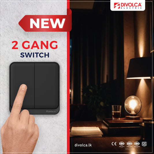 Divolca Nova Series 2 Gang 1 Way Switch Black - Modern Design - DP1517