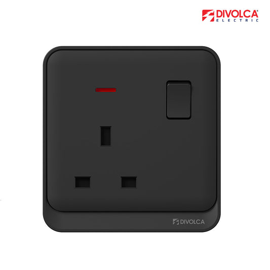 Divolca Nova 13A Socket Outlet with Indicator – Black Finish - DP1524