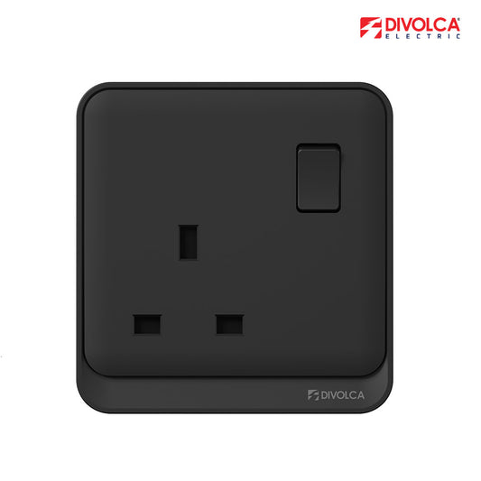 Divolca Nova Series 13A Switch Socket – Black | Sleek & Durable - DP1523
